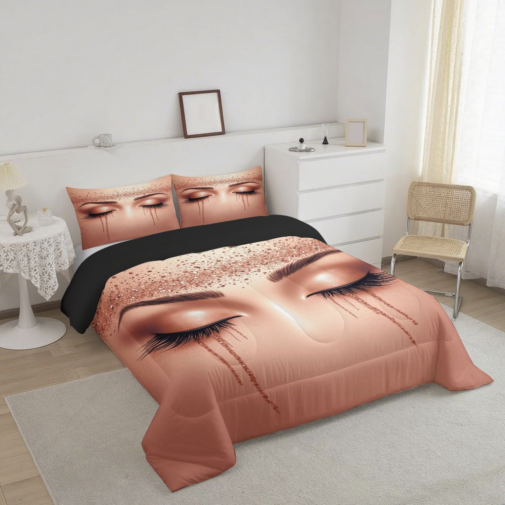 TEMU / JIT nuevo producto abstracto encantador pestañas impresión digital 3D 180gms funda de almohada set de ropa de cama