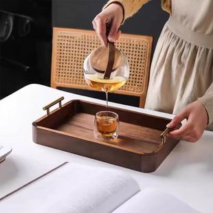Black Walnut Wooden Tray Rectangular Household Solid Wood Food Breakfast Snack Snack Bread Coffee Cup Tray