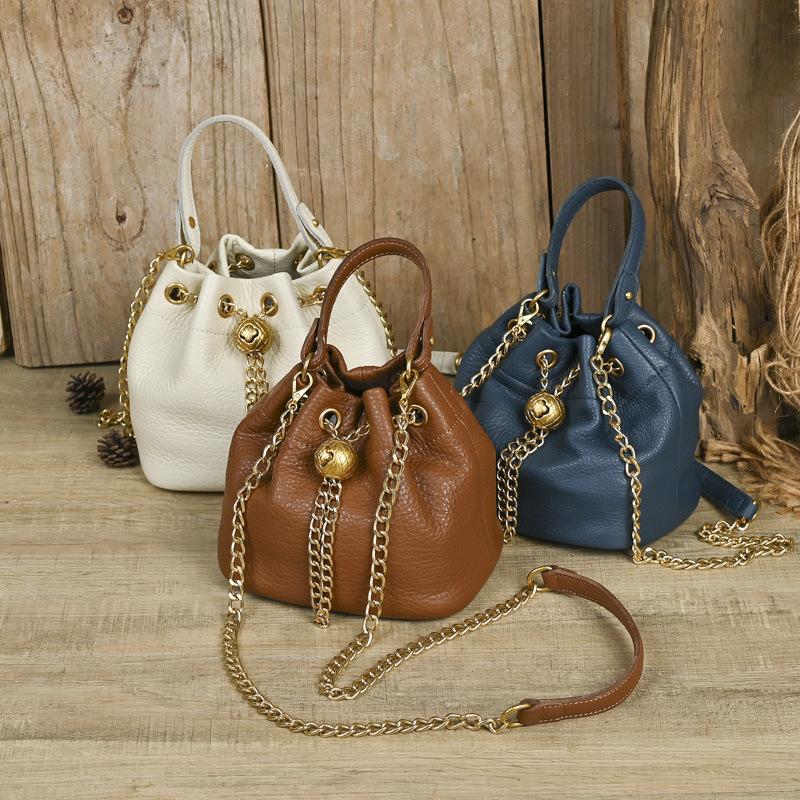 Ancient Chaoke Designer Soft Leather Bag All-match Sweet Lady Top-layer Cowhide Shoulder Bucket Bag