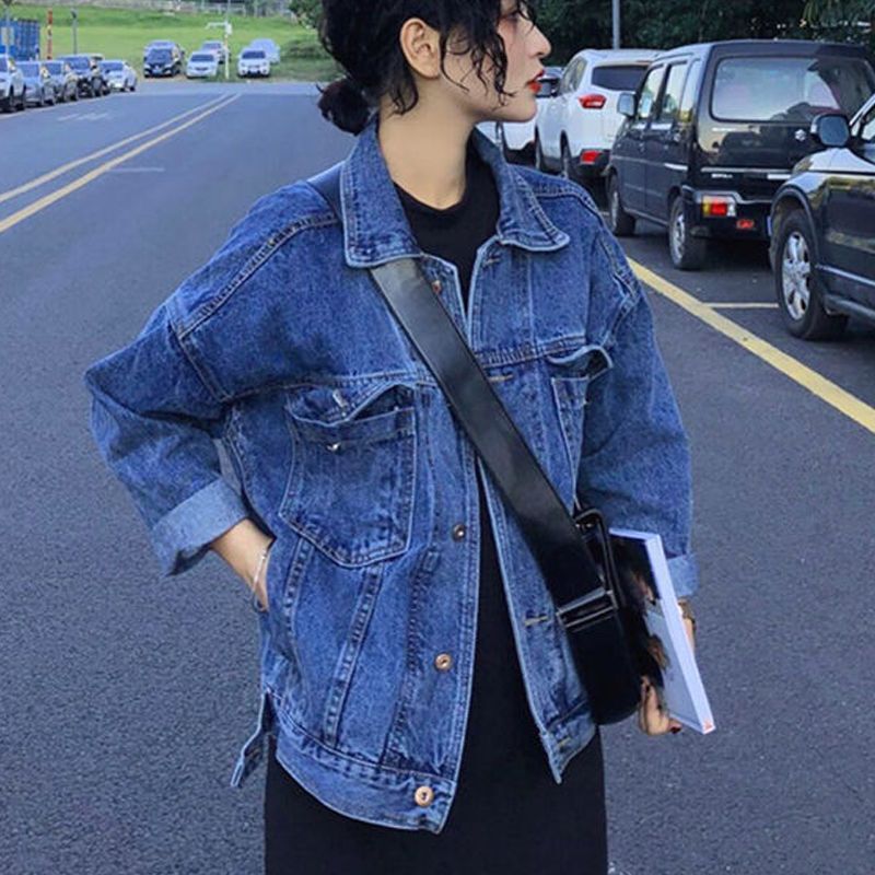 New Large Size Casual Slimming Loose Denim Jacket for Women Hong Kong Style Solid Color Denim Versatile Jacket Top New Large Size Casual Slimming Loose Denim Jacket for Women Hong Kong Style Solid Color Denim Versatile Jacket Top