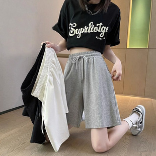 Women's Summer Thin Sports Shorts 2024 New Loose Casual Wide-Leg Mid-Length Straight Sports Shorts