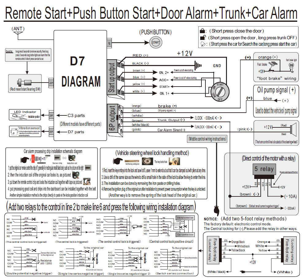 D7 Foreign Trade Cross-Border Model: Anti-Theft Device with One-Touch Start + Vibration Alarm + Remote Start + Trunk Lock + Mobile App