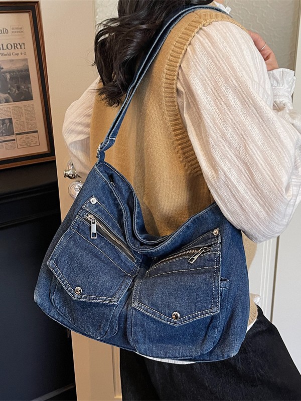Bolso retro de gran capacidad para mujeres 2026 primavera nueva moda denim mochila de hombro para viajar bolsa de ocio