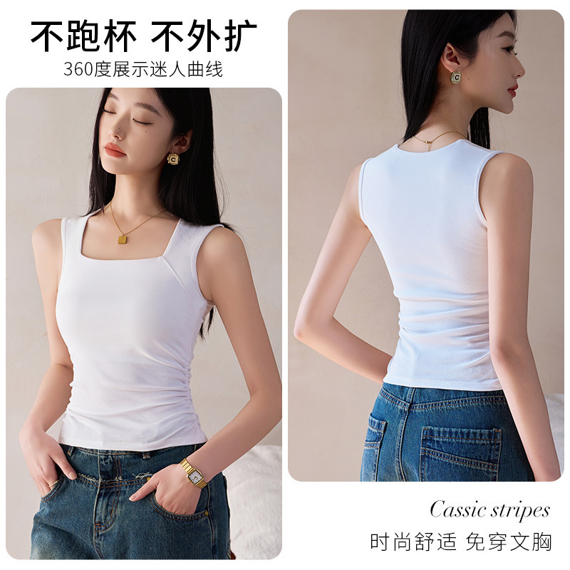 White Vest Women's Sling with Chest Pad Bra One-piece Beautiful Back Base Inner Wearing Summer Outer Wearing Pure Cotton Sleeveless Top