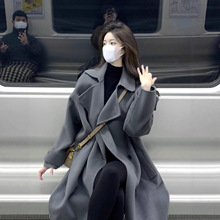 灰色呢子大衣女2025秋冬新款毛呢外套高级感小个子韩系赫本风加厚