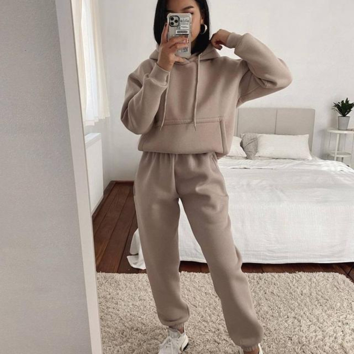 Damen Hoodie Langarm Kapuzenpullover Mit Taschen Einfarbig Casual_voghion.com