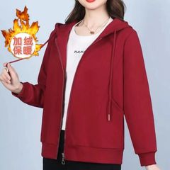 2025秋冬装韩版新款纯色连帽开衫长袖加绒加厚宽松休闲卫衣外套女
