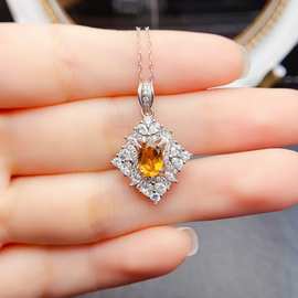 天然S925银黄水晶吊坠5*7mm轻奢高级感项链 新款网红饰品批发