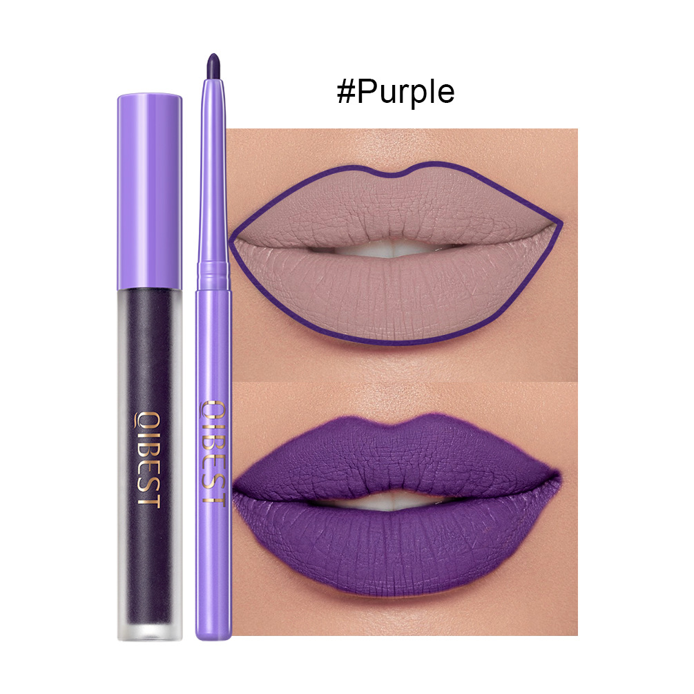 QIBEST new non-stick cup non-fading lip gloss modified lip liner suit matte long-lasting color lipstick