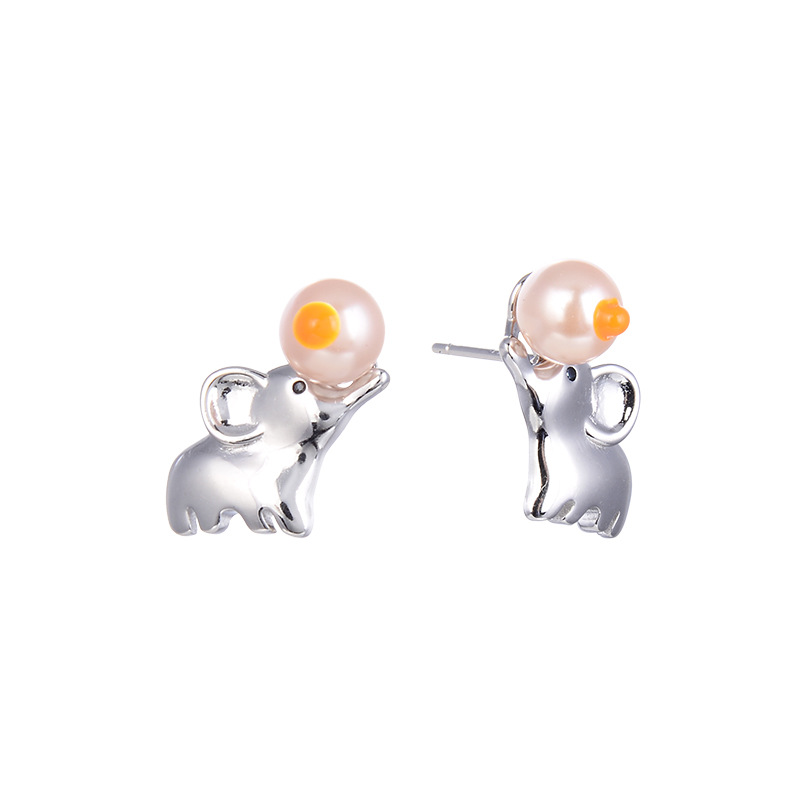 Pequeño elefante perla Stud pendientes 925 plata esterlina nicho diseño temperamento pendientes para las mujeres 2024 nueva moda elefante pendientes
