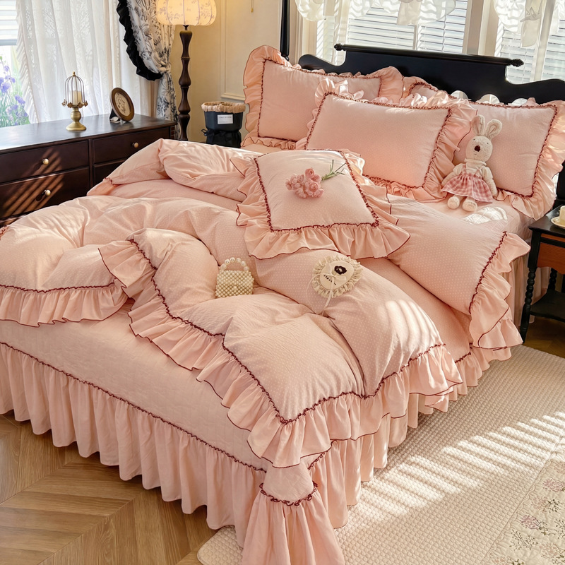 2026 Spring/Summer New Korean Style Princess Style Ultra-Soft Bed Cover Four-Piece Set Knitted Cotton Double Layer Gauze Lace Style 4-Piece Set 2026 Spring/Summer New Korean Style Princess Style Ultra-Soft Bed Cover Four-Piece Set Knitted Cotton Double Layer Gauze Lace Style 4-Piece Set