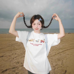 大きいサイズの太ったMMの白い半袖のtシャツの女性の夏の新型はゆったりしていてやせています。