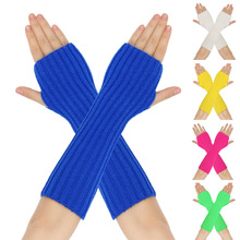 中长款毛线手套日韩秋冬保暖手套动漫装扮手套跨境针织露指暖手套