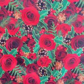 爆款现货 圣诞节平纹连衣裙植物印花现代印花全涤 可批发