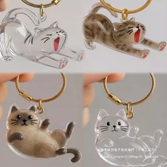 新款躺猫伸懒腰猫透明猫毛收纳扭蛋吊饰钥匙扣包包挂件纪念收藏