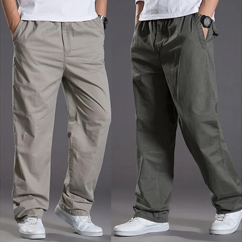 Men's Casual Cotton Pants, Men's Loose Straight-Leg Pants with Pockets, Stretch Work Pants, Brand Suitable for Joggers