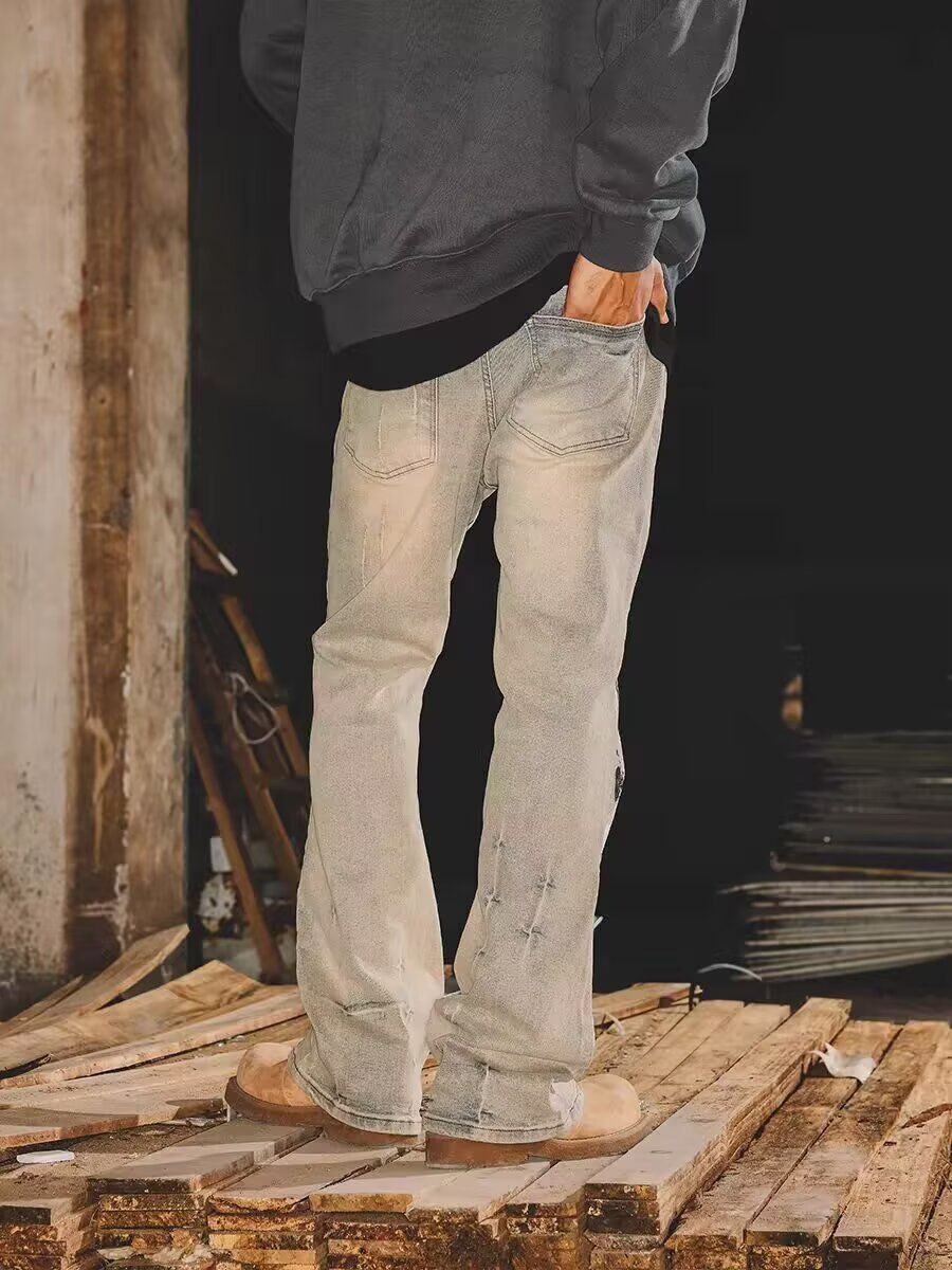 Amerikanische Micro-Pull-Jeans für Herren, bestickt, gerader Schnitt, trendige Marke, High Street, Graffiti-Trend, Retro-Freizeithose, Herren-Persönlichkeitstrend_voghion.com