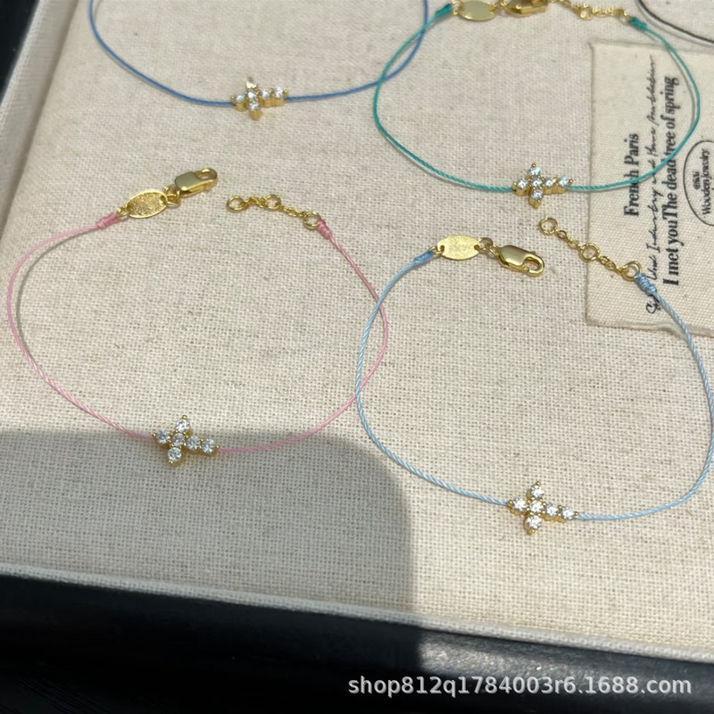 Three-Point Moissanite Cross Ultra-Fine Braided Bracelet Made of S925 Sterling Silver, Stackable Lucky Multicolor Rope Bracelet Three-Point Moissanite Cross Ultra-Fine Braided Bracelet Made of S925 Sterling Silver, Stackable Lucky Multicolor Rope Bracelet
