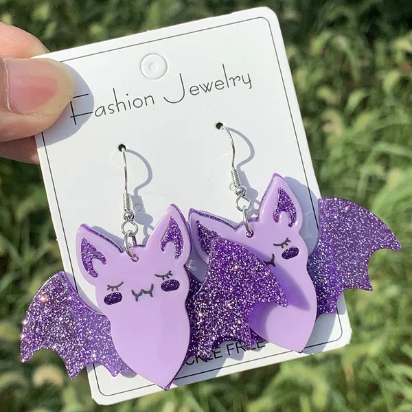 Cross-border New Bat Earrings Creative Flash Handmade DIY Halloween Party Acrylic Pendant Earrings