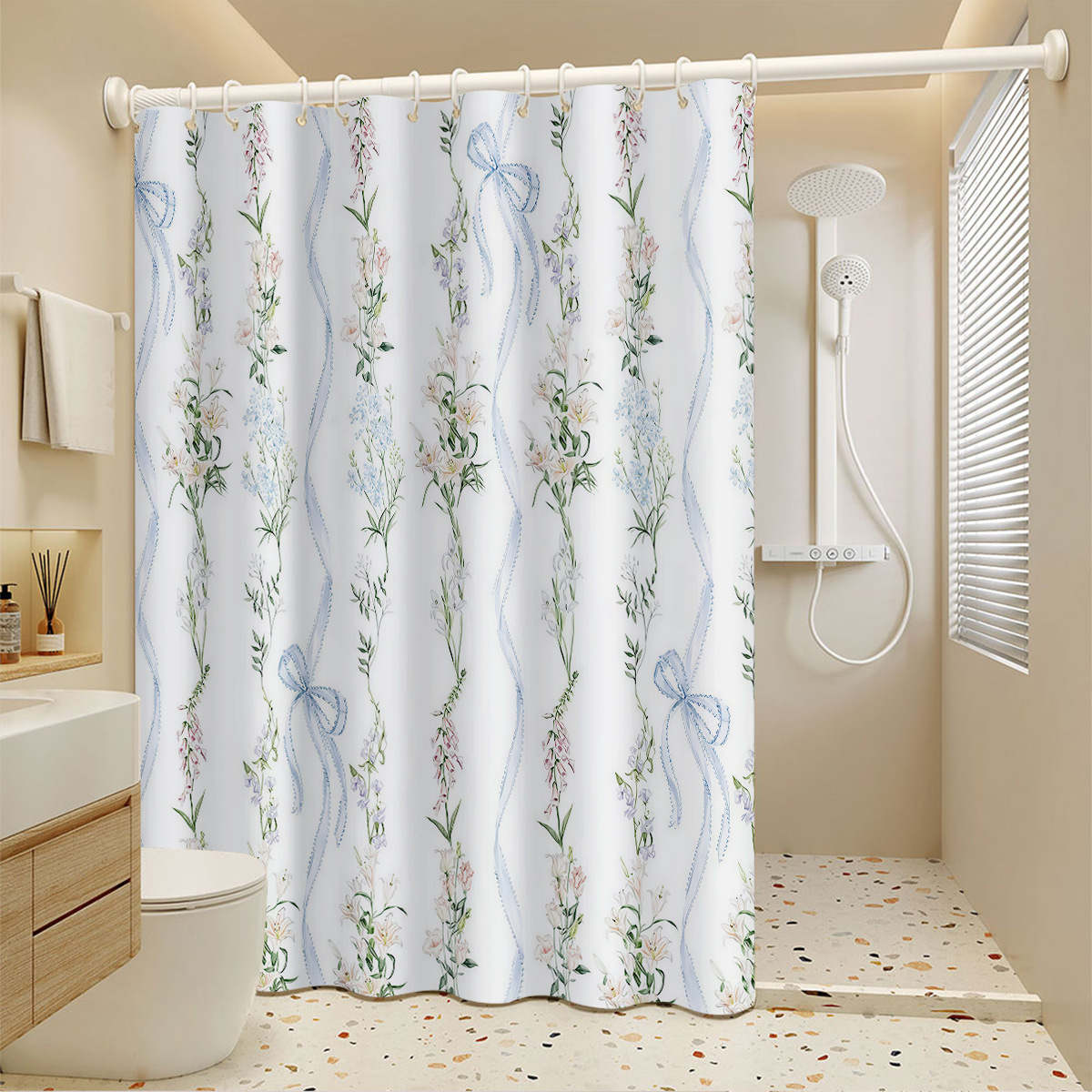 Polyester Waterproof Mildew-proof Curtain Set, No Nails Or Drilling Required, Easy To Install, Suitable For Dormitory_voghion.com