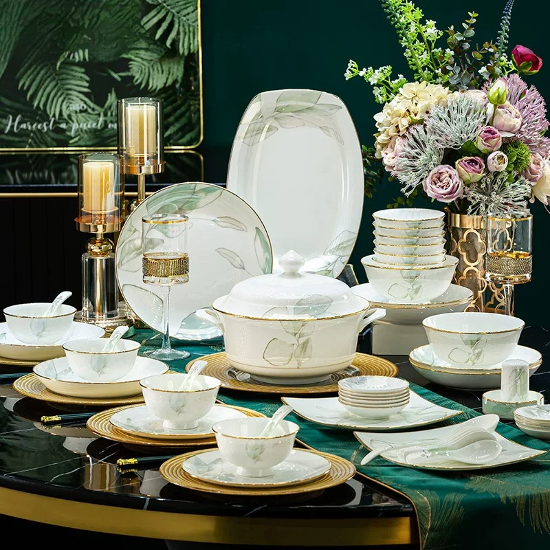 2024 новый стиль набор мисок и тарелок для дома Jingdezhen светлая роскошь новоселье керамические миски и палочки ощущение сервировки столовых приборов тарелки фарфор