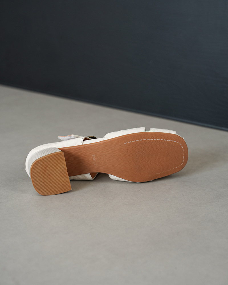 Dép sandal nữ quai dệt da cừu, đế La Mã thô, gót 4.5 cm — Màu caramel chi tiết 21