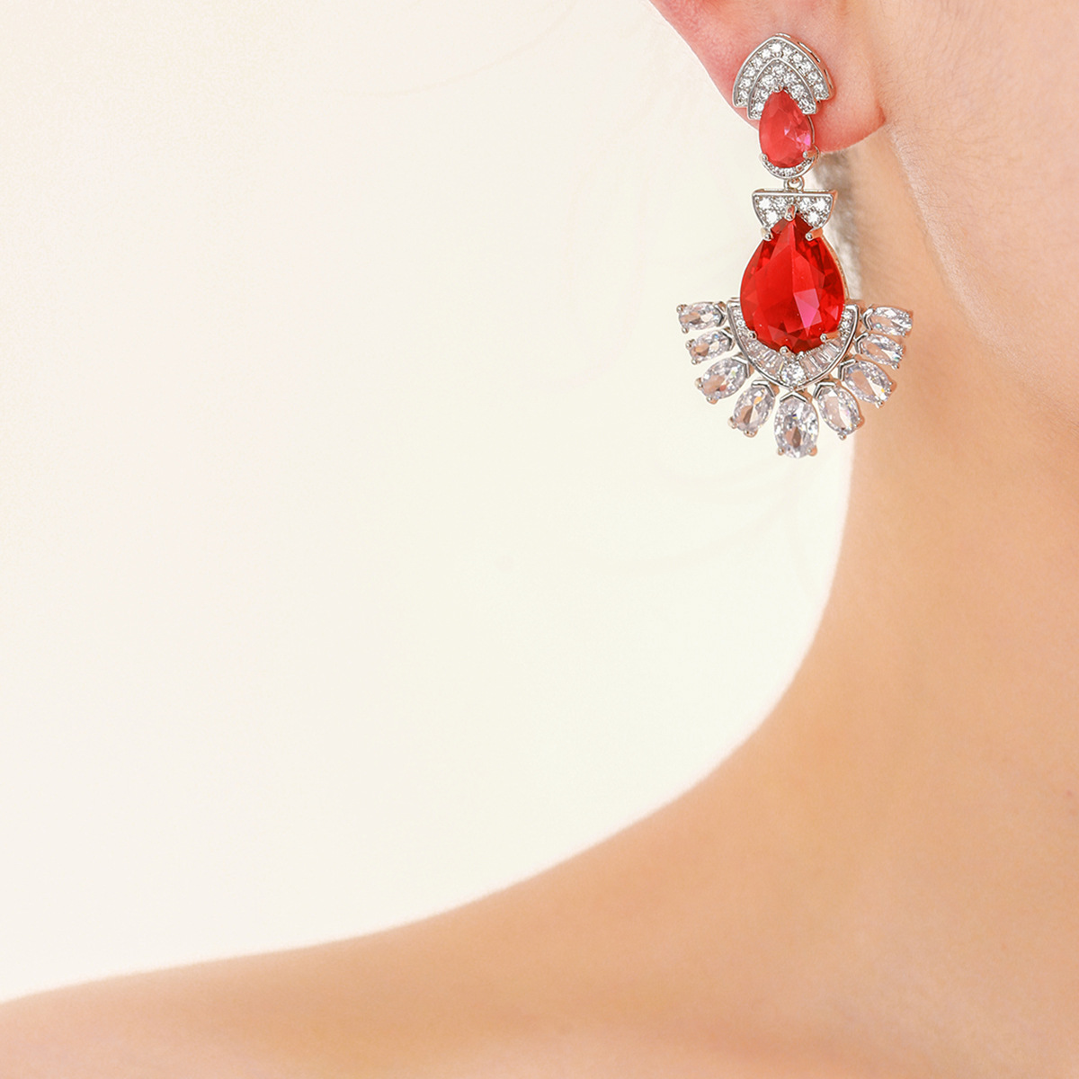 Elegant Drop Earrings With Colorful Zircon Geometric Design Silver_voghion.com