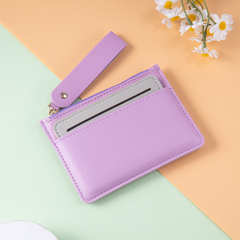 Ultra-thin mini solid color card holder with multiple card slots, coin storage, small wallet, Korean version, portable multifunctional card holder with zipper