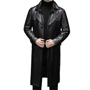 Haining Genuine Leather Jacket Men's Mid-Length Autumn and Winter Velvet Thickeneded Windbreaker Jacket Trendyy Goatskin Leather Jacket