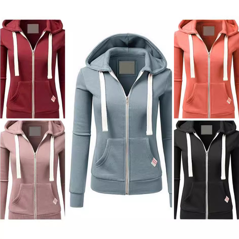 Cross-Border Supply Amazon Women's Clothing Personalized Sports Cardigan Zipper Hoodie Jacket Patchwork Hoodie