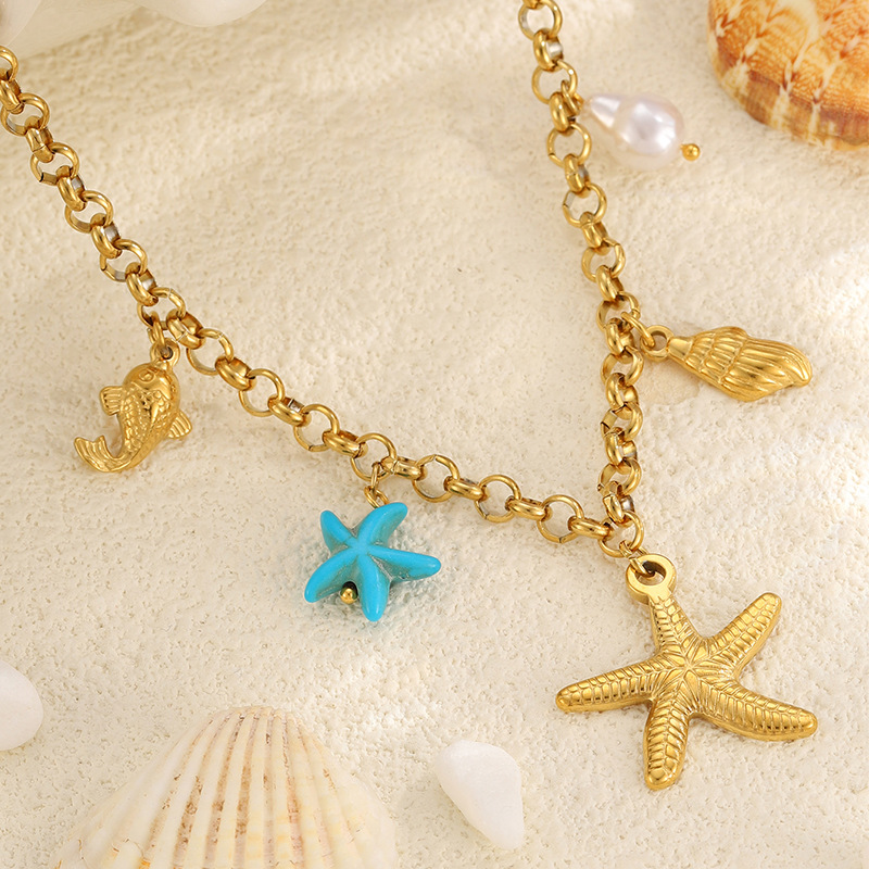 Collar colgante multielemento estrella de mar de oro