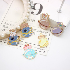 Anime cartoon style oil alloy accessories planet bear rabbit monkey DIY accessories keychain hair accessory pendant necklace decoration