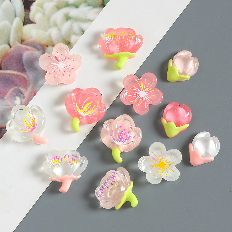 Cartoon glitter flower cute diy cream glue phone case material bag handmade hair accessories resin accessories