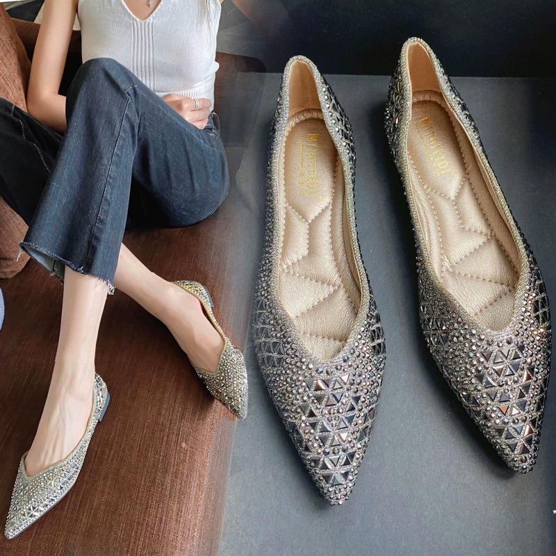 Осень 2023 новая сказочная вечерняя юбка с мелким ртом и заостренным стразами на ветру, нежная подходящая юбка, элегантная Однослойная обувь, женская на плоской подошве