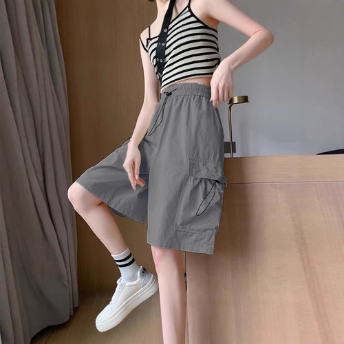 Workwear Shorts for Women - Summer Thin Version 2025, American Style Loose Casual Straight Leg Five-Finger Pants for Short Women and Students