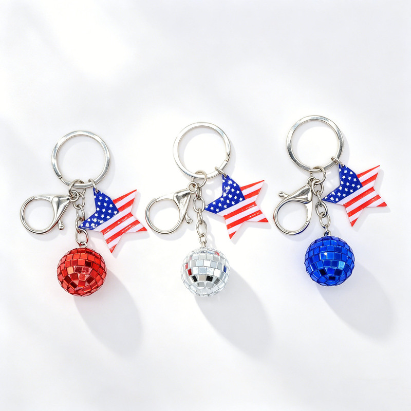 Independence Day keychain with pentagram pendant, disco ball decoration, phone charm, bag accessory