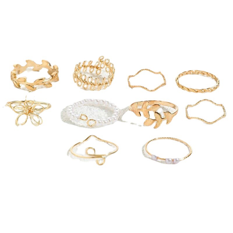 Designer Ring Set Mit Blumen, Ranken Und Kunstperlen Verziert_voghion.com