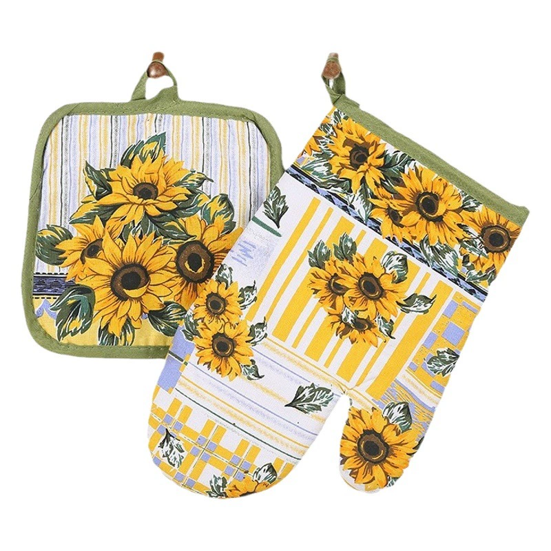 Фабрика прямой полиэстер хлопок микроволновая печь из двух частей, устойчивые к высоким температурам, перчатки для духовки с защитой от ожогов, Настольный коврик, Креативные кухонные принадлежности