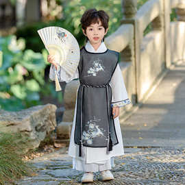 儿 童2024秋装新款唐装古风汉服男 童节日中秋元旦古诗朗读表演服