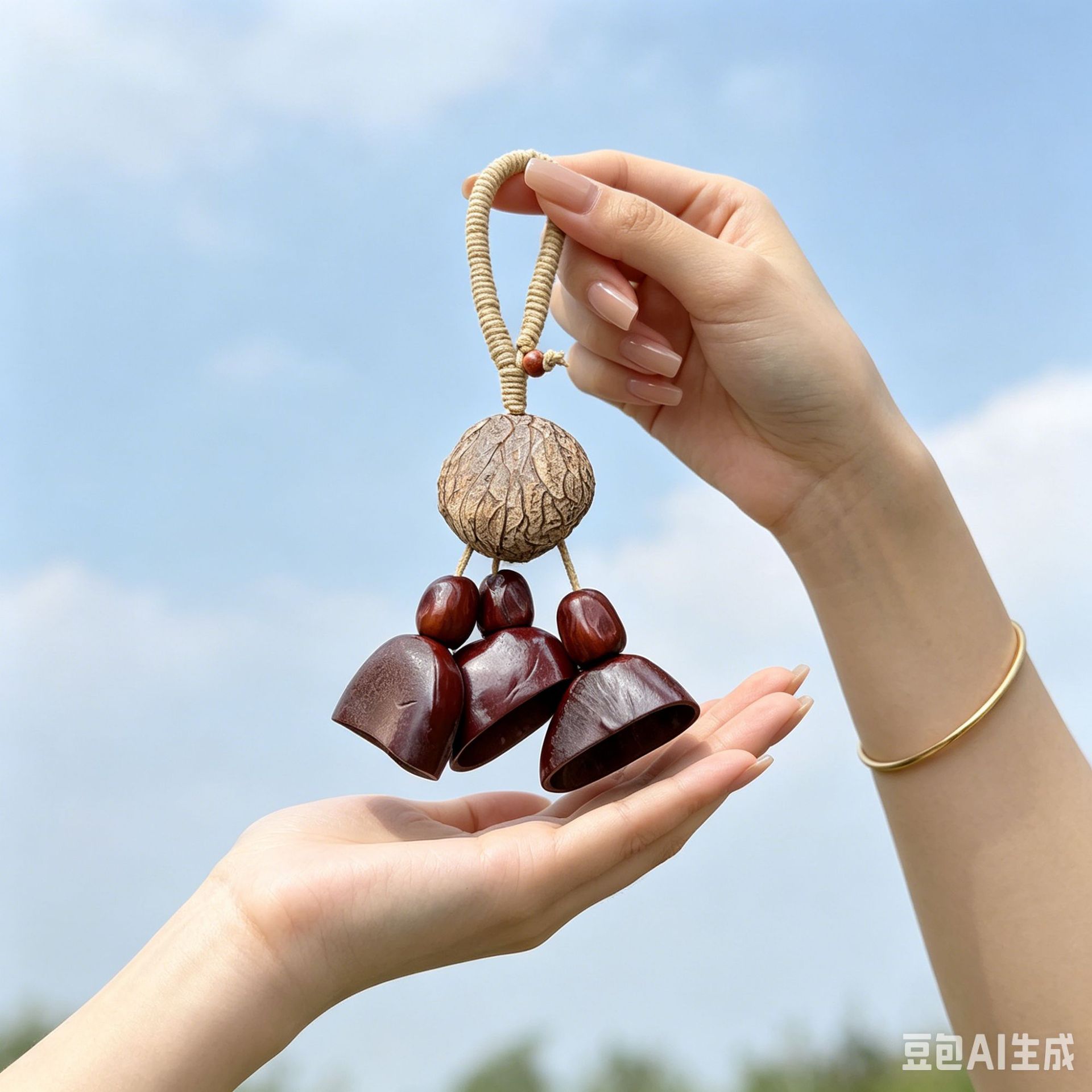 Forest-style natural fruit shell wind chime bag pendant, healing handmade finished product, car-mounted rattle, calming hanging ornament