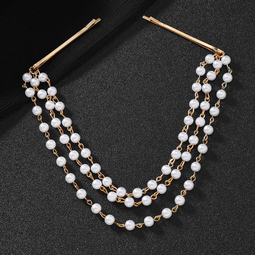 Comercio exterior moda dulce tocado de perlas oro multicapa borla perla horquilla de doble cabeza accesorios para el cabello accesorios de novia regalos