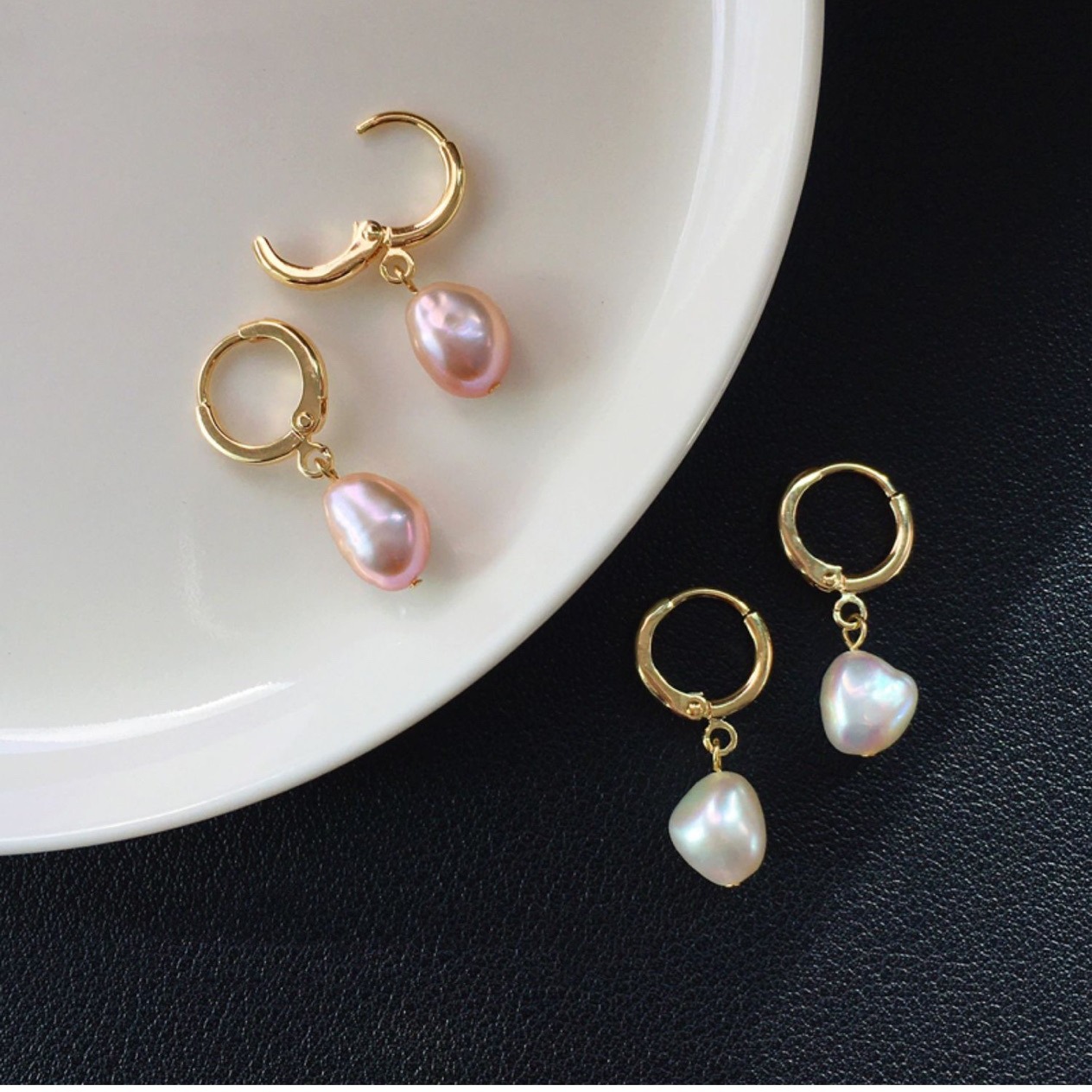 Natural Baroque Freshwater Pink Purple Pearl Ear Buckle Ear Hook Earrings Special-shaped Strong Light Earrings