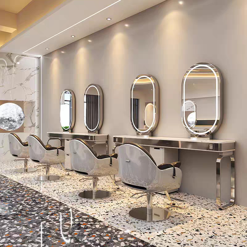 Barbería espejo salón de belleza especial lámpara espejo red salón de belleza rojo permeado cortador de cabello cabinet integrado tablero de espejo único y doble cara