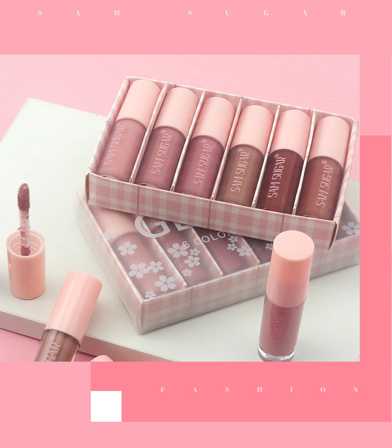 SAM SUGAR Matte non-stick Cup 6-color Lip Gloss set Matte Velvet easy-to-Apply Lip Gloss Glaze liquid undefined