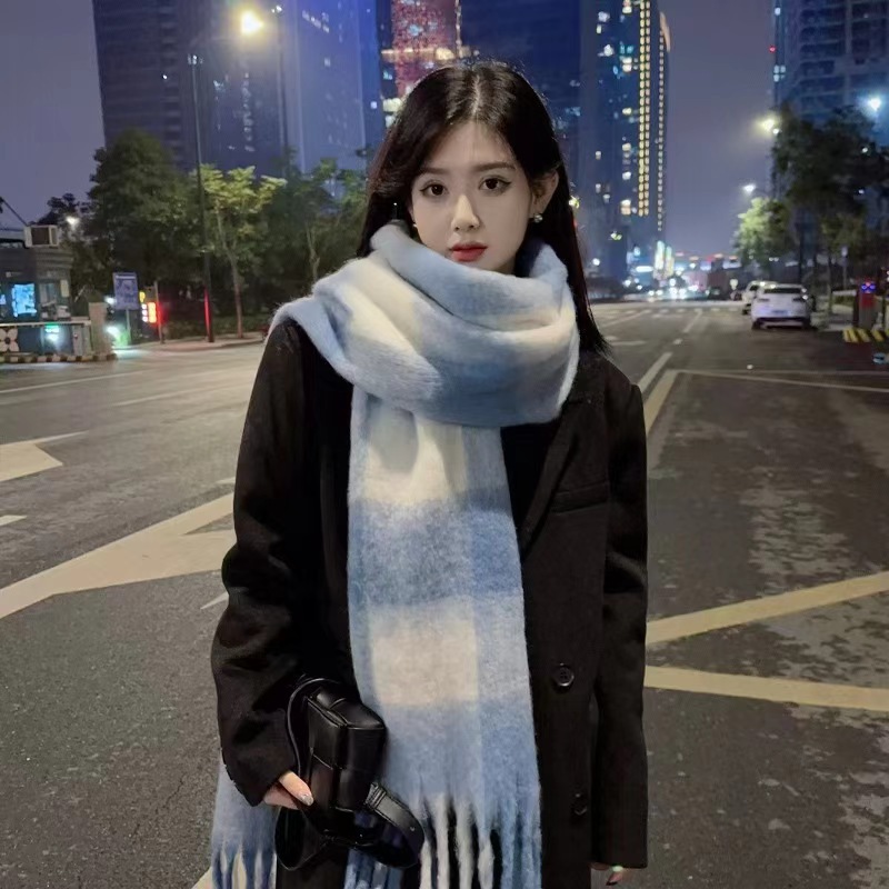 Écharpe en mohair douce et moelleuse de couleur unie pour femme, châle chaud et épais en cachemire polyvalent, nouvelle collection automne hiver_voghion.com