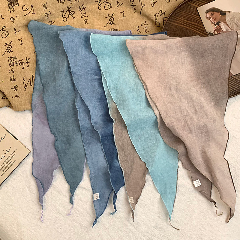 Pañuelo de seda de alta calidad nuevo estilo literario a juego de color algodón lino en forma de diamante bufanda decorativa pañuelo en la cabeza cinturón para el cabello protector para el cuello chal pequeño