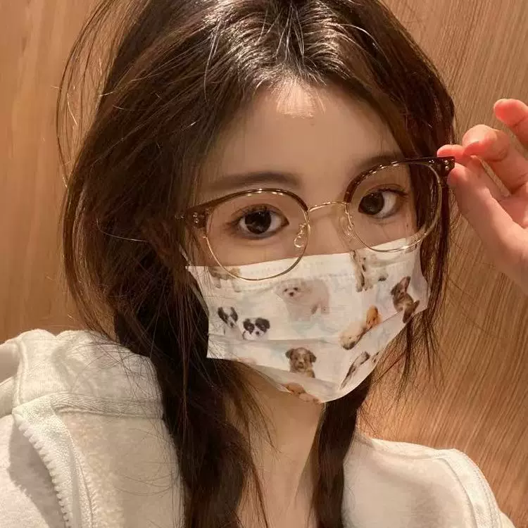 01183小红书热推素颜神器猫耳半框眼镜女眼镜框超轻显瘦茶色眼镜