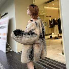亚马逊跨境新款高档宽松中长款环保狐狸毛皮草外套女年轻加厚大衣