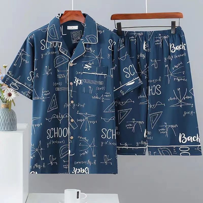 Pajamas Men's Summer Short-sleeved Shorts Cartoon Cardigan Thin Teenagers Can Wear Outer Men's Home Clothes Summer suit