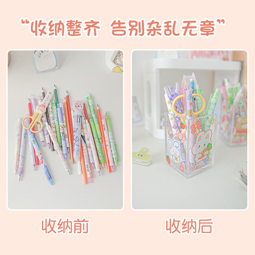 ins unprinted style transparent acrylic pen holder office desktop stationery storage box student makeup brush storage bucket